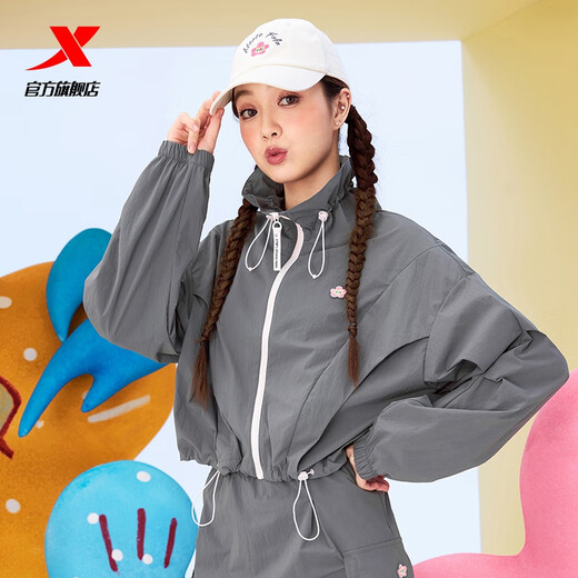 特步ATOMO FAFA单风衣女新款防风休闲夹克上衣薄外套975328140011 暴雨灰 M