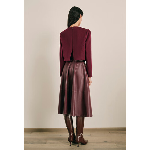 OBBLIGATO Autumn and Winter Round Neck H-shaped Sheep Wool Mixed Cashmere Suit Top Top Burgundy L