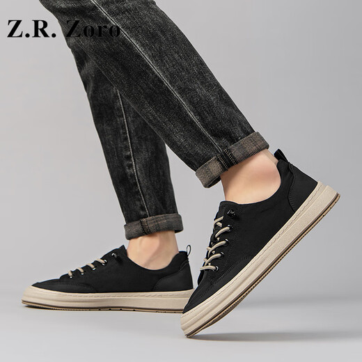 Z.R.Zoro轻奢品牌板鞋男2025夏季新款透气帆布鞋时尚百搭休闲鞋潮流鞋子男 灰色 40