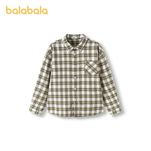 Balabala children's shirt long-sleeved parent-child wear 2025 new autumn clothing comfortable super soft velvet loose soft skin-friendly white green tone 00314 140