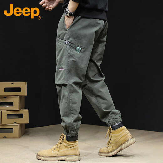 Jeep (Jeep) Pantalones de trabajo para hombres en primavera y otoño Pantalones sueltos Pantalones casuales para pantalones de algodón de moda de los hombres Militar Green XL