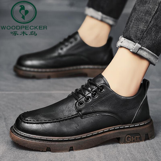 Pecker Chaussures masculines Autumn British Business Formal Wear Chaussures en cuir décontracté pour hommes Géromage Black se marie