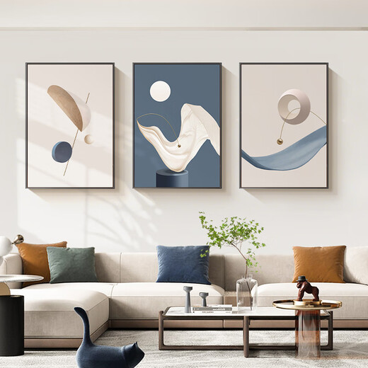 Long time no see modern minimalist living room decorative painting sofa background wall triple hanging painting geometric abstract wall mural