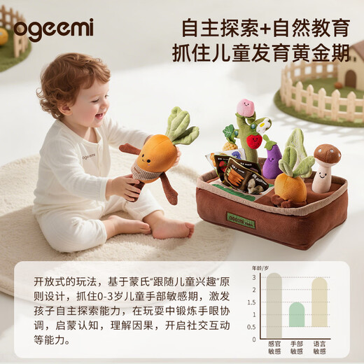 叽米拔萝卜婴儿抽纸益智玩具可啃咬6个月宝宝蔬菜家族抽纸早教0-1岁 果蔬农田拔萝卜 益智玩具20件
