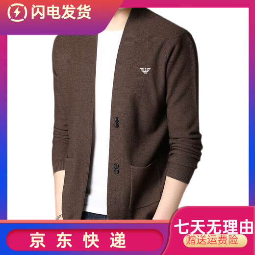 Falamone Armani 2025 Neues Flaggschiff für Herren Wolle Strickjacken Kragen Feste Farbe koreanischer Stil Fashion Casual Strick -Strickjagd Brown 7725 XXS M 165