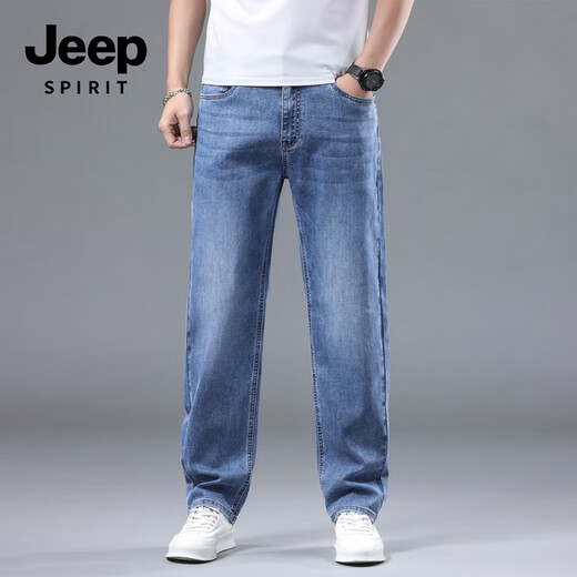 JEEP SPIRIT jeans men's autumn and winter new straight men's jeans trendy trousers men 3009 white blue 32