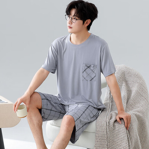 Gtyuwvg Herren -Pyjamas Sommermodal Shorts Shorts für Teenager koreanische Stil Einfacher Student Dünn Home Clothing Set 6623 l Größe gleich groß Größe