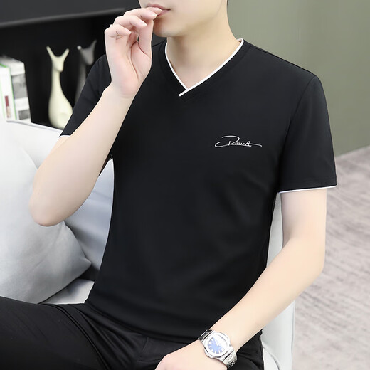 Offizielle Website für Männer mit kurzer Ärmeln T-Shirt Ice Seidenmodal halbärmelig Top V-Ausschnitt T-Shirt Neues Sommerstil Y-D7029 Weiß M _ Vorschlag: 100-115jin [Jin entspricht 0,5 kg]