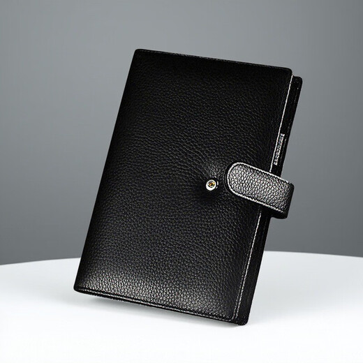 PAPERBOAT genuine leather notebook handmade loose-leaf first-layer cowhide notepad business simple high-end office meeting records Our company's gift notebook cover can be customized with logo A5 business black-open (soft pebbles including lining cloth)