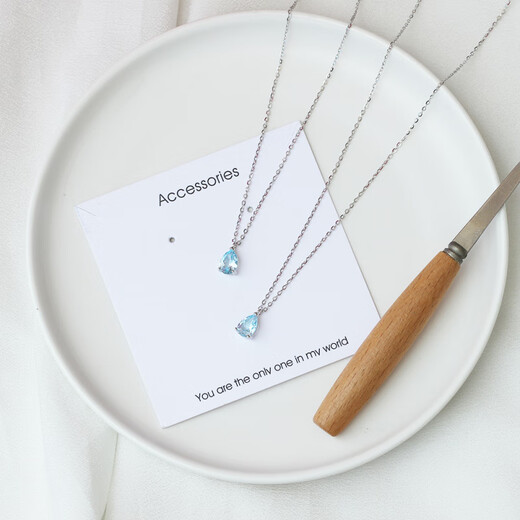Fat Donglai's same style blue topaz, free certificate, 925 silver crystal water drop necklace for women, sky blue pendant, water drop necklace, silver + topaz