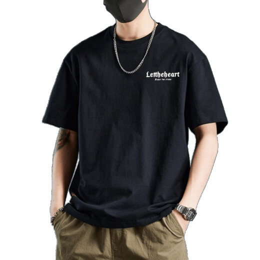 Mit reinem Yishion reines Baumwoll kurzärmelig rundes Nacken T-Shirt Slim Design Sense Spleißen Nische Lustige Marine Blue Trendy Marke Kleidung Amerikanisch Weiß 1342 S