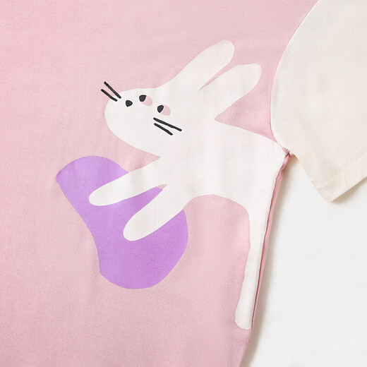 
MQDMINI children's clothing children's pajamas summer girls' home clothes children's home suit baby clothes Happy little rabbit pink 100