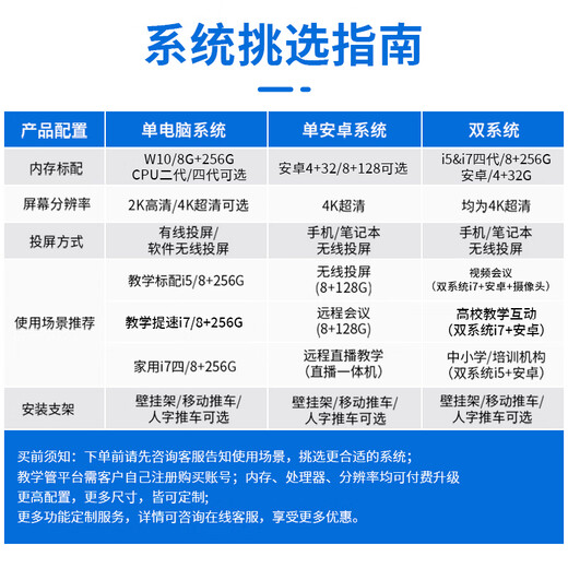 企多星多媒体教学一体机触摸屏4K会议平板电视电子白板教育培训触摸一体机投屏办公远程视频智慧屏 100LCD触摸屏一体机/10-20人+移动推车 【商务会议】安卓4+32/4K高清显示