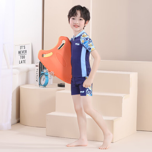 Shaquhe children's short-sleeved swimming suit student swimming training new split swimsuit swimming trunks handsome baby high elasticity and quick drying swimming goggles + earplugs + nose clip 130 (recommended weight 35-45Jin Jin equals 0.5 kg)