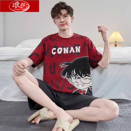 浪莎夏季男士睡衣纯棉短袖短裤薄款卡通可爱青少年大码男生家居服套装 黛美娅-6625 2XL 标准码(145-160斤)