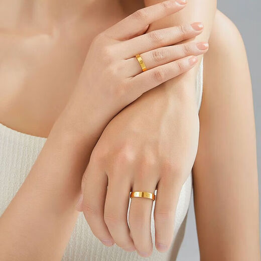 Juke Love Eternal Gold Men's and Women's Rings Pure Gold 999 Brick Pattern Ins Style Ring Couple's Ring Gold Plated Brick Pattern Ring for Women 0.52g