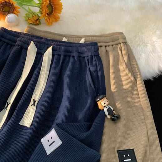 Waffle Shorts para hombres New Summer Fashion Brand Faith Fashion Pantalones Casuales pesados ​​Sport de secado recto Pantalones de cinco cross K698 Color de café ligero 4xl 190-210Jin [Jin equivale a 0.5 kg]