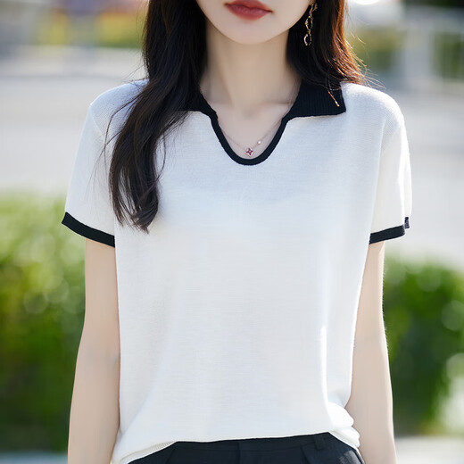 Li Yinu Sang Silk Selk T-shirt Cardigan à manches courtes pour femmes 2025 Fashion Summer Skin Friendly Wool V-col