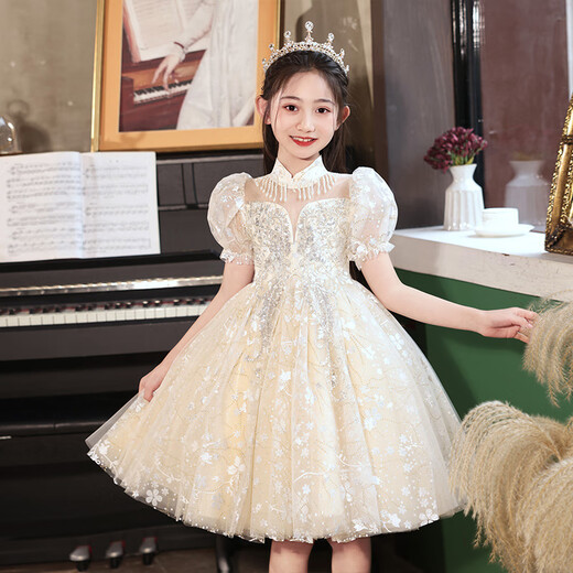 啦咪兔儿童大合唱演出服小学生表演服男童套装幼儿园开学礼服女童蓬蓬裙 9215香槟色短袖【单裙】 110 cm