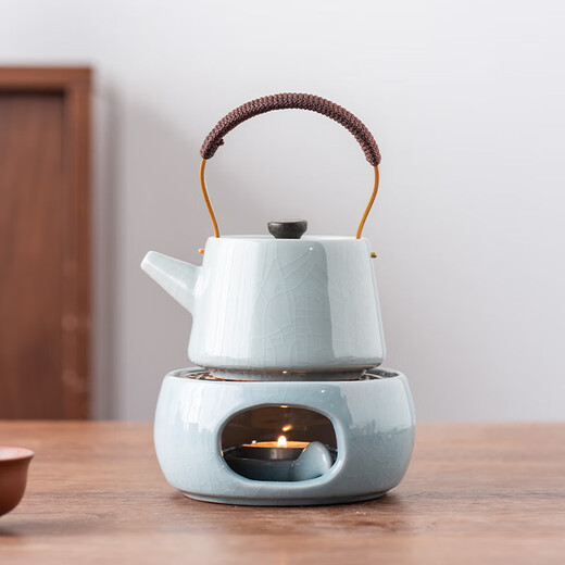 Yunhua Warming Tea Stove Ceramic Tea Cup Warming Tea Stove Candle Heating Base Small Stove Warm Water Insulation Lift Beam Kettle Surround Furnace Ge Kiln Blue - Round Tea Warming Stove + Gasket + Wax Spoon
