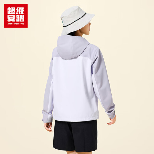 超级安踏冲锋衣女士秋季户外露营徒步防水透湿拼色连帽运动外套162536605U 紫烟色/浅薰紫-1 S /女160