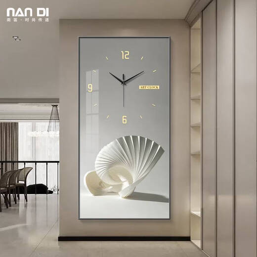 语森忆现代简约玄关装饰画钟表挂钟客厅走廊过道挂画艺术时钟挂墙免打孔 SXS3291 竖款40*80cm百搭黑框+防水油画