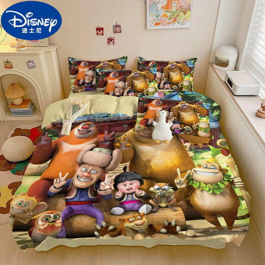 迪士尼（Disney）全棉卡通可爱熊出没儿童男孩女孩三件套件套学生宿舍四件套可定制 3892V 床单款 1.5床（被套150*200）四件套