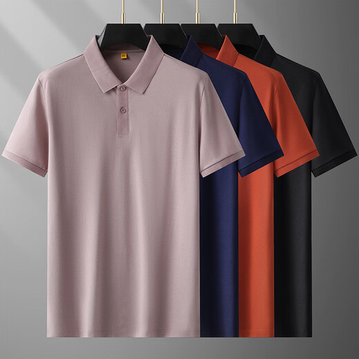 Scarecrow 2025 summer new men's plus-weight plus-size business casual lapel short-sleeved T-shirt 693 black 3XL
