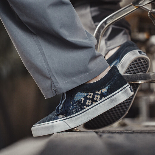 Maden workwear Boro style ancient cloth canvas shoes summer breathable men's shoes old low top skateboard shoes cashew flower flat shoes blue 41 (255mm) men's size