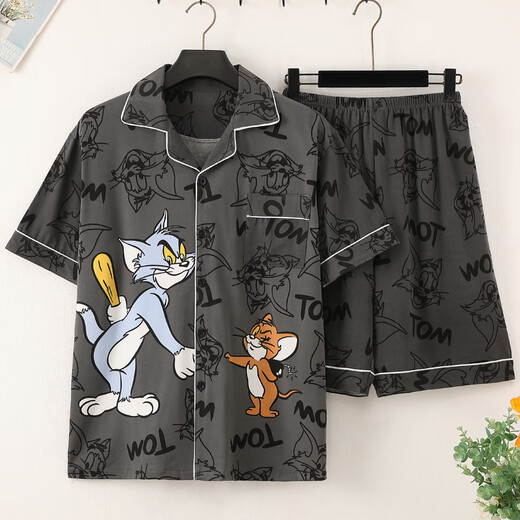 Mu fengqing sommer sommer kurzärmelige dünne nachgeahnung baumwolle pyjamas Herren heimische Kleidung Anzug Summer Cartoon Print Koreanische Version hübscher junger Mann 3271 Kurzärärmungsanzug M (70-100jin [Jin entspricht 0,5 kg])