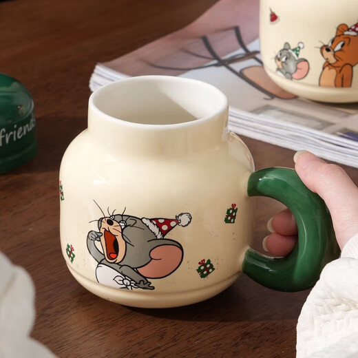 Genuinely authorized Tom and Jerry cartoon ceramic mug for office students with lid, large-capacity children's cute mug, round cup - upright style 1 piece 520ml