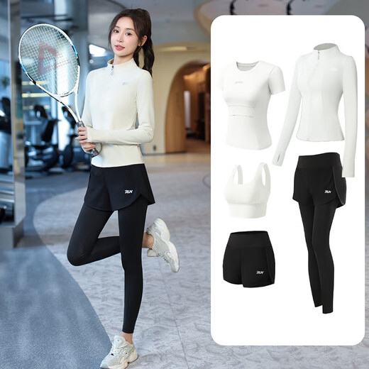 Fluniyu Sports Suit Women's Breathable Quick-Drying Yoga Wear Women's Five-piece Fitness Wear Running Clothes Pilates Training Wear Purple Printed Five-piece Set M Recommended Weight 80-100Jin Jin is equal to 0.5 kg