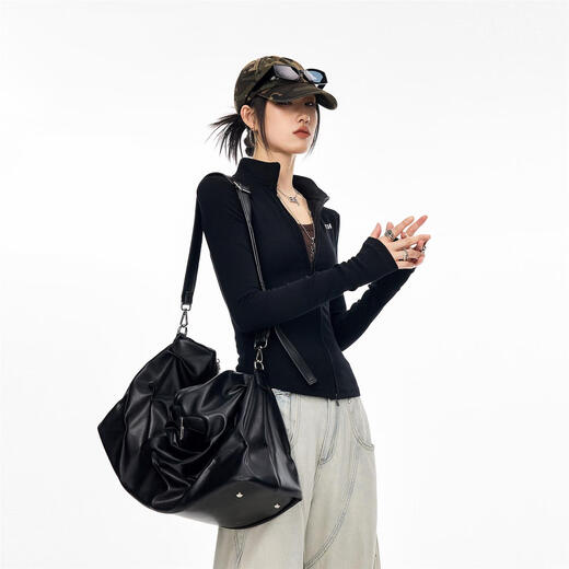 ICH MODE外套女美式物理防晒短款秋季2025新款修身长袖开衫上衣 黑色 黑色 S