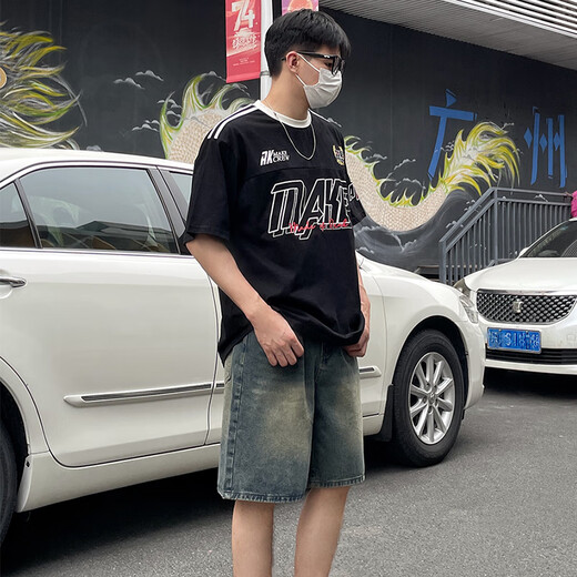 7 Hochwertige amerikanische Retro Blue Denim Shorts Herren Sommer Neues Waschen Schnell trocknen loser Straight Street Trend Fünf-Punkte-Hosen TCFS-826 Retro Blue XL