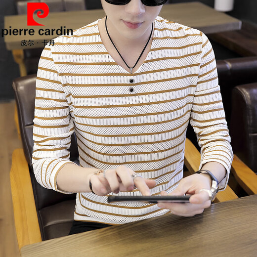 Pierre cardin ice silk long-sleeved T-shirt 2025 new base shirt autumn shirt men's top spring and autumn sweatshirt summer thin inner clothes 6188 black long-sleeved XL 120-135Jin [Jin equals 0.5 kg]