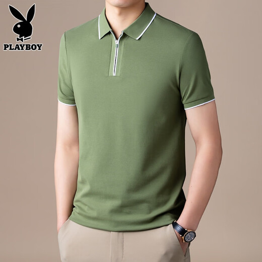 Playboy (Playboy) High-End-Halbzipper-Polo-Hemd für Männer kurzärmeliges T-Shirt für Herren neue Sommer-Lose-Eis-Seiden-Halbärmel-Top für Männer t Komfort fymb9276 schwarz 2xl [141-160jin [Jin gleich 0,5 kg]]