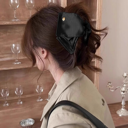 Dongyi carefully selected hairpins for women, high-end shark clips for the back of the head, hairpins, high-end hairpins, satin butterfly hair accessories, black