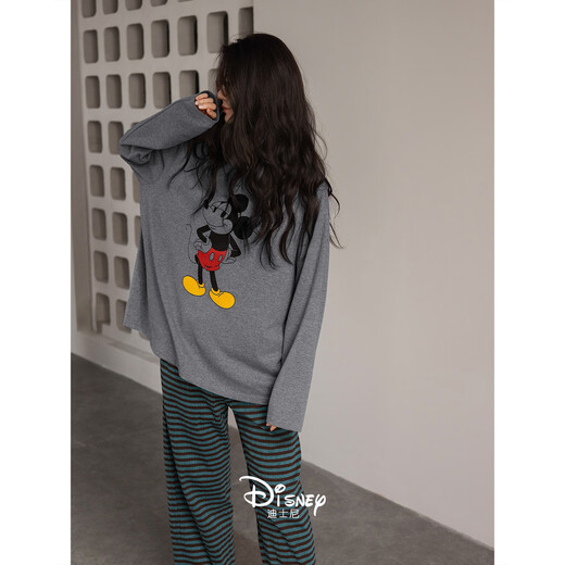 Benny Bear Beiyan Disney Mickey couple pajamas for women spring and autumn new soft cotton long-sleeved suit can be worn outside men's home clothes C20963 women's size L