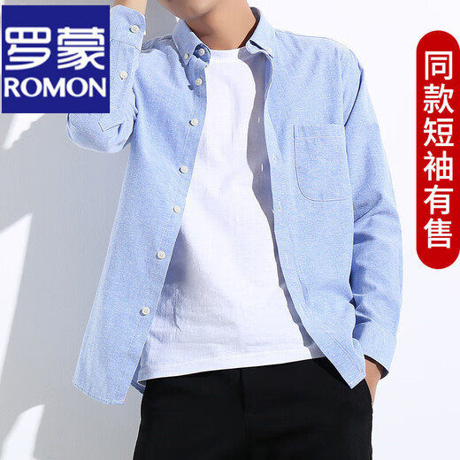 ROMON Oxford long-sleeved shirt men's spring and autumn business casual Korean style middle-aged and young slim shirt student clothes long sleeves * black 9928 M 38 (165)
