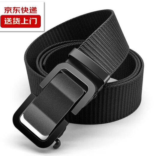 男士无牙自动扣皮带尼龙帆布编织腰带户外休闲百搭工装战术裤腰带 黑色