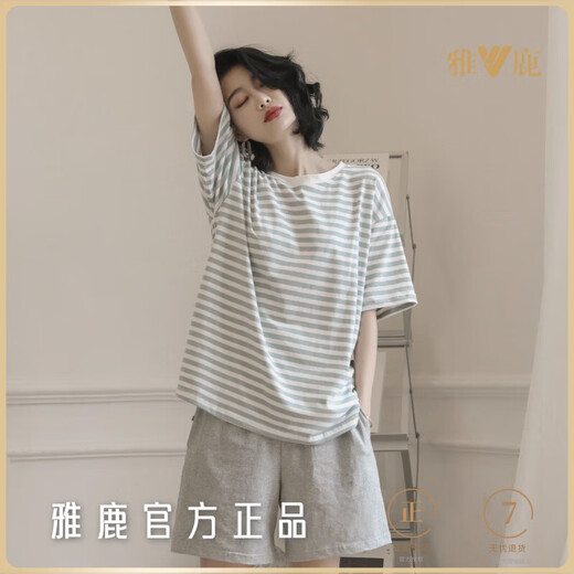 Yalu 2025 Nouveau pyjamas pour femmes pour les vêtements à domicile à manches courts à manches courtes à manches courtes YZ9848 Black Striped M Women's Style Recommandé 80-100jin [Jin est égal à 0,5 kg]