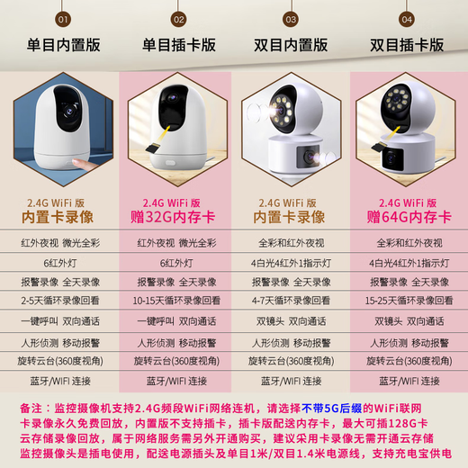Huo Ying [livraison SF Express] Camera Home Monitoring Wireless WiFi Network High-Definition Vision nocturne Vision nocturne Ultra-définition Panoramique Gimbal à 360 degrés Téléphone mobile Mobile surveillance de la version WiFi Dual Lens 6 millions [Le stockage intégré peut être lu en arrière]