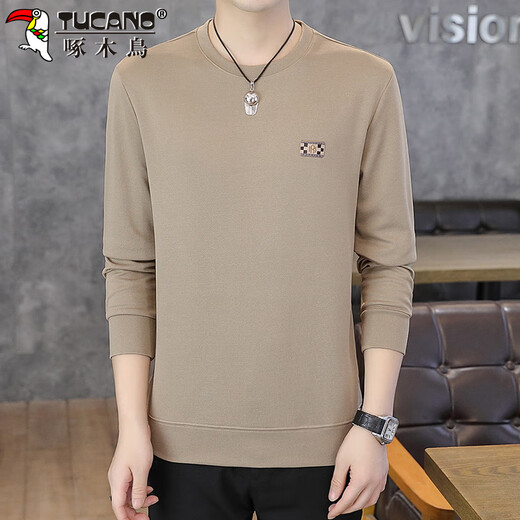 Woodpecker (TUCANO) sweatshirt men's spring and autumn round neck long-sleeved T-shirt men's round neck trendy bottoming shirt clothes men's Khaki XL