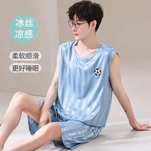 Victorias Stil Herren Sommerpyjamas Herrenanzug Neue Weste Shorts Ice Seide Herren Youth Casual Can Can tragen Hauskleidung