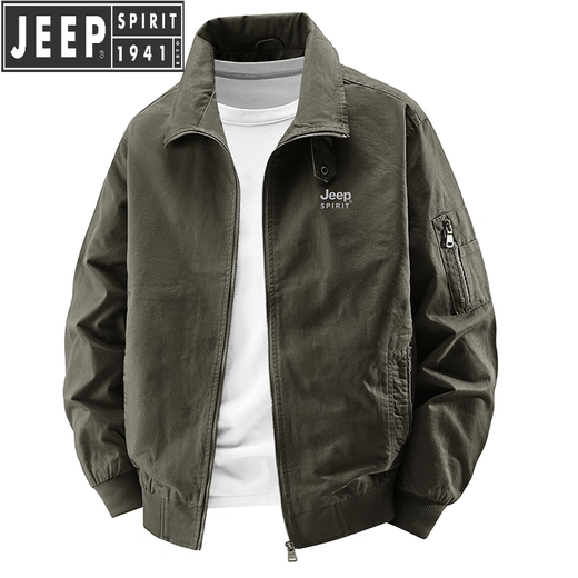 Jeep Spirit Jeep Jeep Pure Cotton Jacket Working Spring y Autumn 2025 Nuevo chaqueta casual de hombres de bolsillo múltiple tendencia de verde militar XL recomendado 135-150Jin [Jin equivale a 0.5 kg]