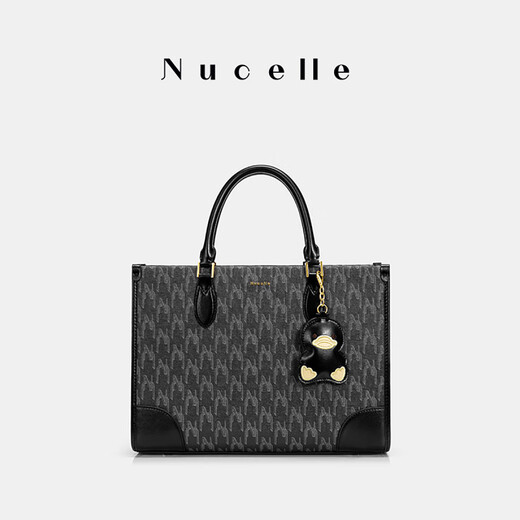 纽芝兰（NUCELLE）黑色鸭子托特包包2025新款大容量单肩包上班通勤手提大包 星尘黑中号可放13.3寸电脑