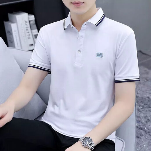 
LA Hailan Home HLA same mercerized cotton short-sleeved T-shirt for men's business polo. Slim lapel top 5012-Blue L