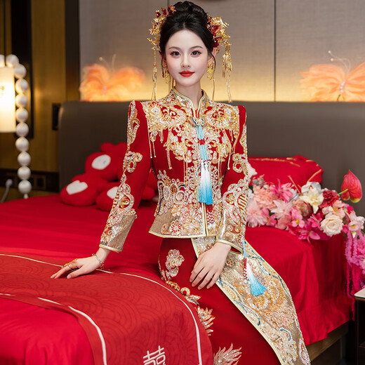 
Xiuhe Family Official Flagship Xiuhe Wedding Bride 2025 New Wedding Wedding Wedding Crown and Red Chests and Cabinet Dresses Wedding Toast Wedding N-843 Heavy Industry Price M