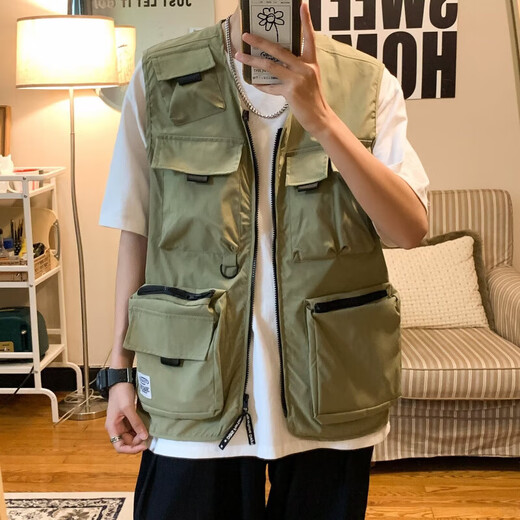
Working vest for men and women in summer thin multi-pocket vest sleeveless vest for men and women in summer versatile functional style and jacket trend National trend-M2013 [Green] 3XL