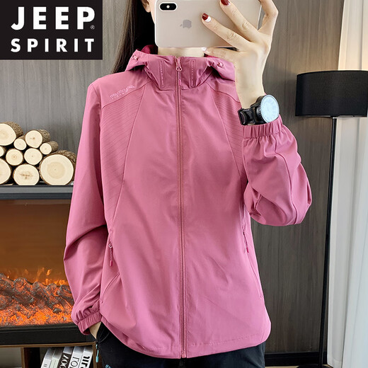 
JEEP SPIRIT soft shell jacket for women 2025 new spring and autumn thin breathable outdoor hiking waterproof mountaineering suit hooded jacket Classic blue (mesh lining 698 models) M